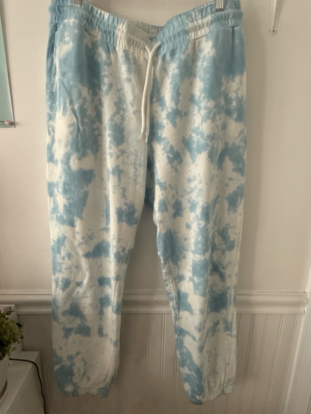 Tie-Dye Drawstring Jogger Pants - Light Blue & White